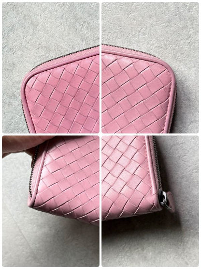 Bottega Veneta Round Zipper Long Wallet Intrecciato Pink Long Wallet Calf
