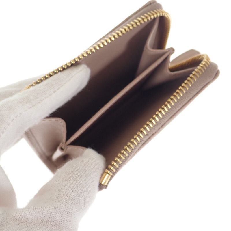 Prada L Shaped Zipper Coin Purse 1ml025 Coin Case Saffiano Cypria Pink Beige