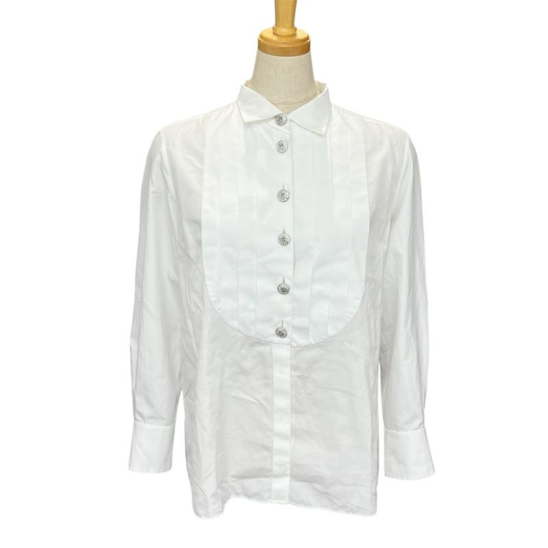 Chanel Blouse Rhinestone Button P59362 Cotton White