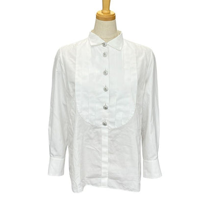Chanel Blouse Rhinestone Button P59362 Cotton White