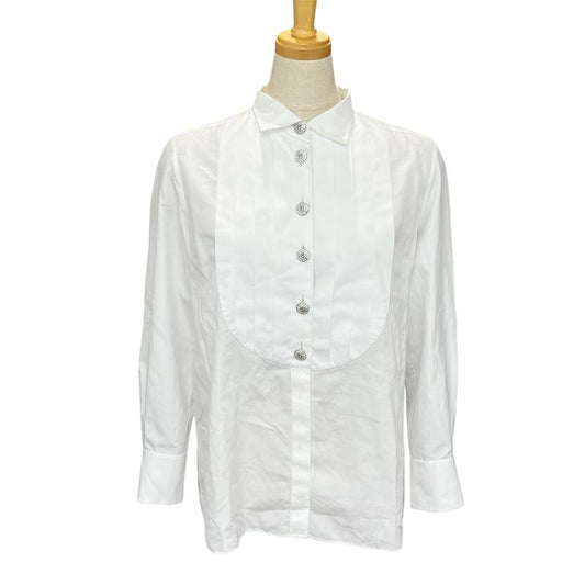 Chanel Blouse Rhinestone Button P59362 Cotton White