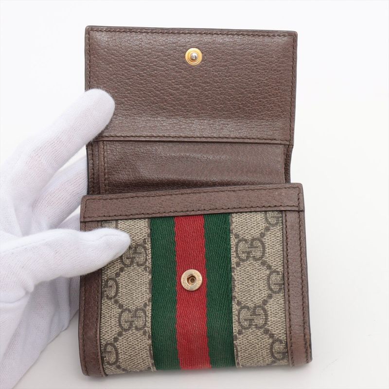 Gucci Ophidia GG Supreme PVC X Leather Compact Wallet 523174 Beige X Ebène Made