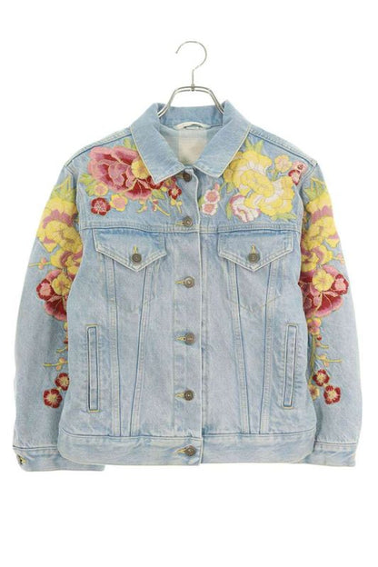 Gucci 505667 Xra37 Flower Embroidered Applique Denim Jacket Women's 42