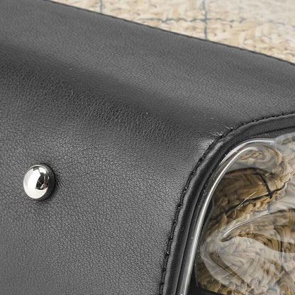 Chanel Matelasse Chain Shoulder Tote 2way Lambskin Straw Black Coco Mark