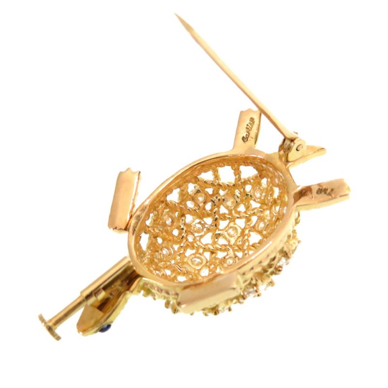Cartier Turtle 750yg Diamond/sapphire Brooch 18K Yellow Gold/diamond/sapphire