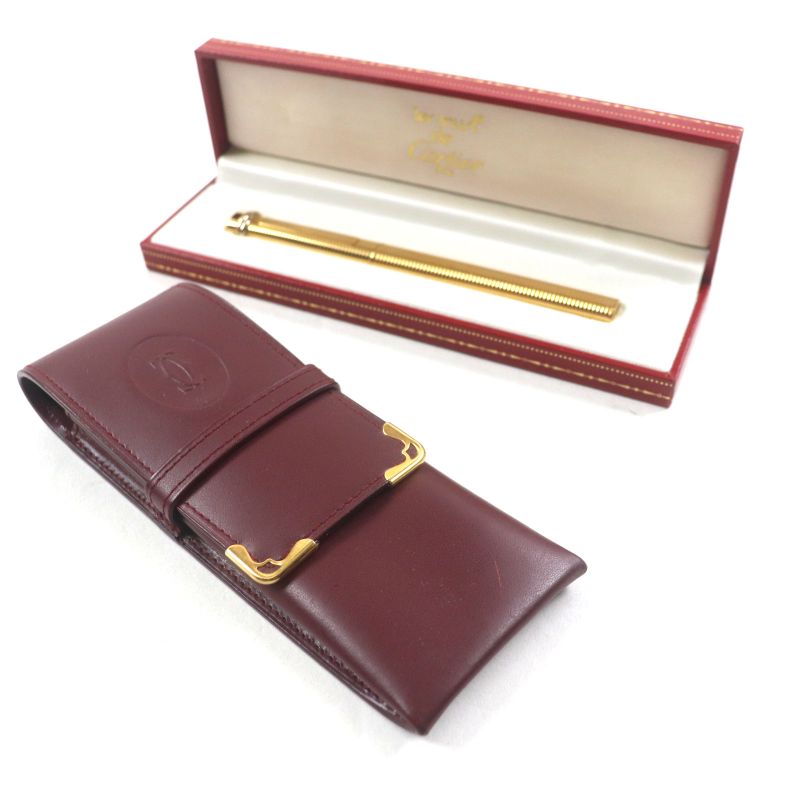 Cartier Vintage Trinity Striped Cap Ballpoint Pen With Gold Case Made In