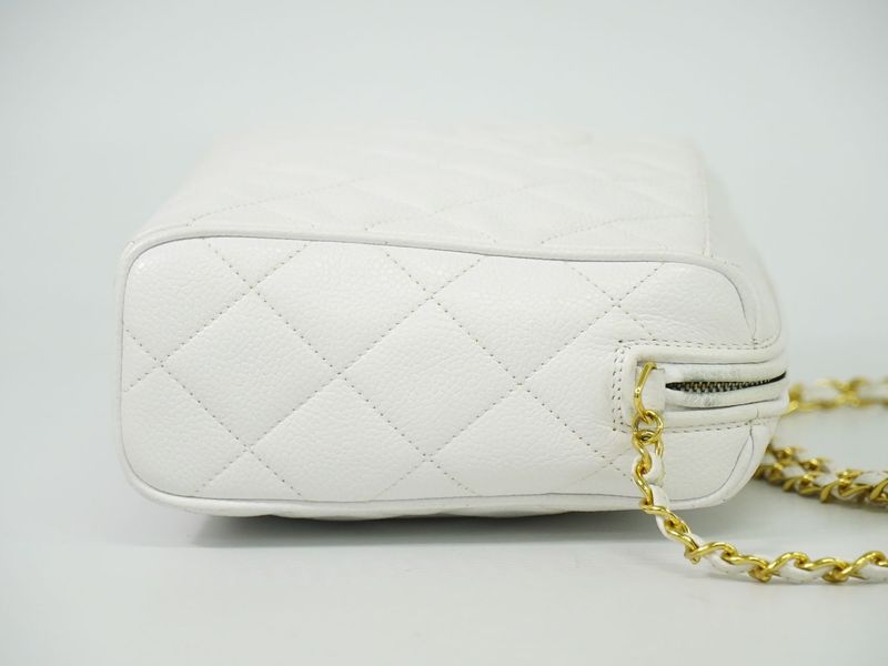 Authentic Chanel Coco Mark Matelasse Chain Shoulder Bag Pochette Caviar Skin