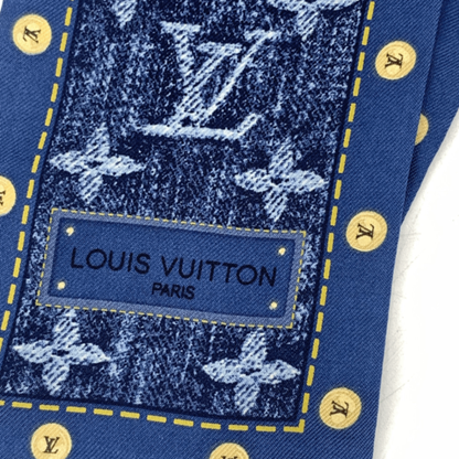 Hermes Twilly Monogram Denim Scarf Silk Blue
