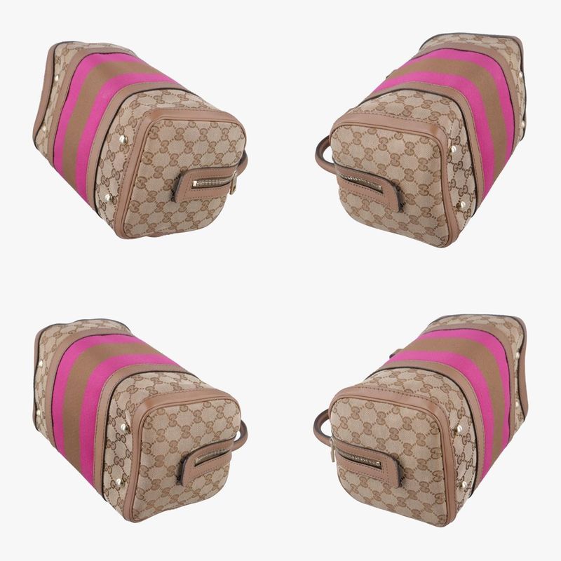 Gucci Sherry Line Beige And Pink Boston Bag Canvas And Leather Travel Duffle Bag