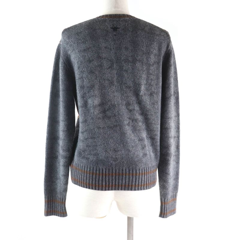 Christian DIOR 100% Cashmere Bee Embroidery Argyle Pattern V-neck Long Sleeves