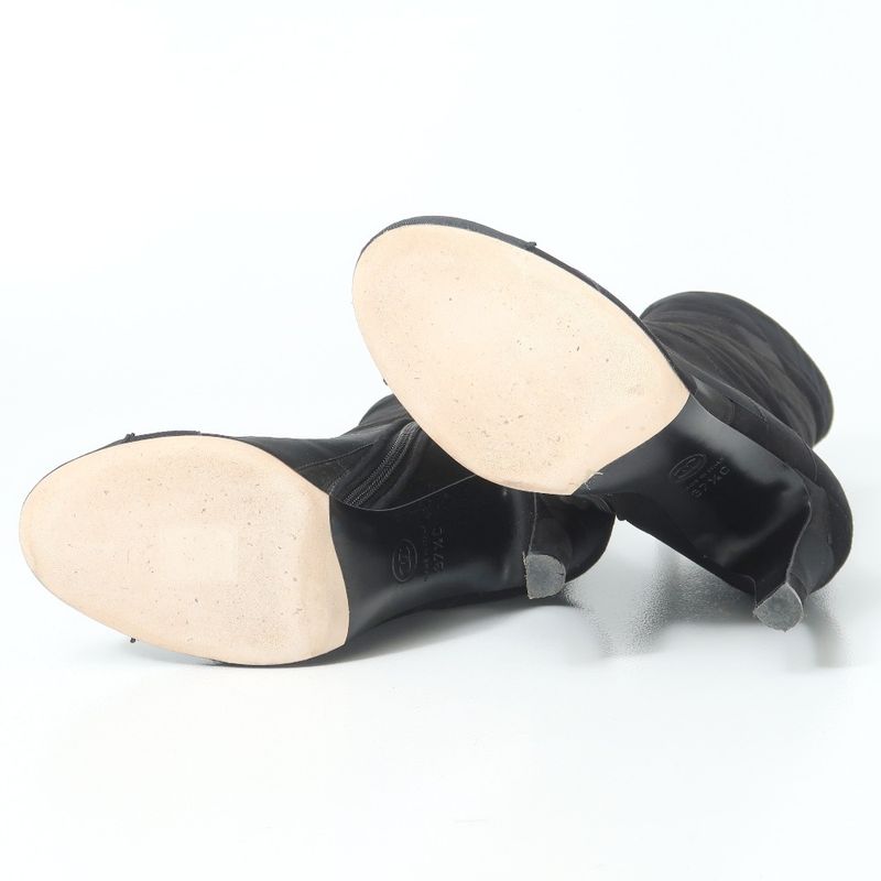 Chanel Boots Size 37 1 2 C Coco Mark Different Material Side Zip Pin Heel Midi