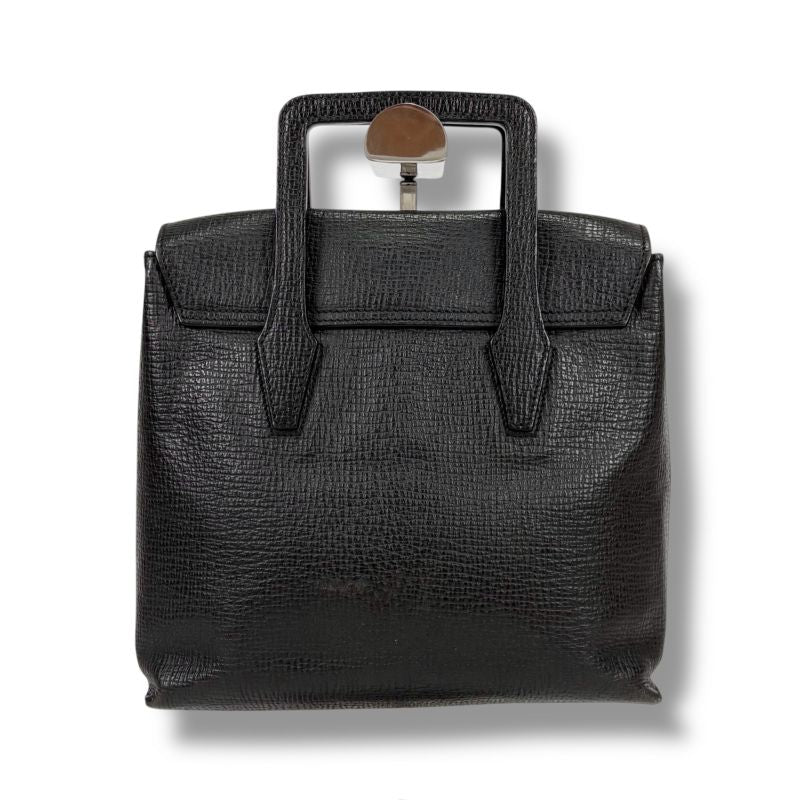 Loewe Logo Shape Stamping Top Handle Bag Mini Tote Bag Black Grained Leather