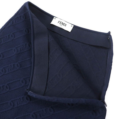 Fendi 2022 Fzq677 FF Logo Chain Knit Long Skirt Navy 40 Genuine