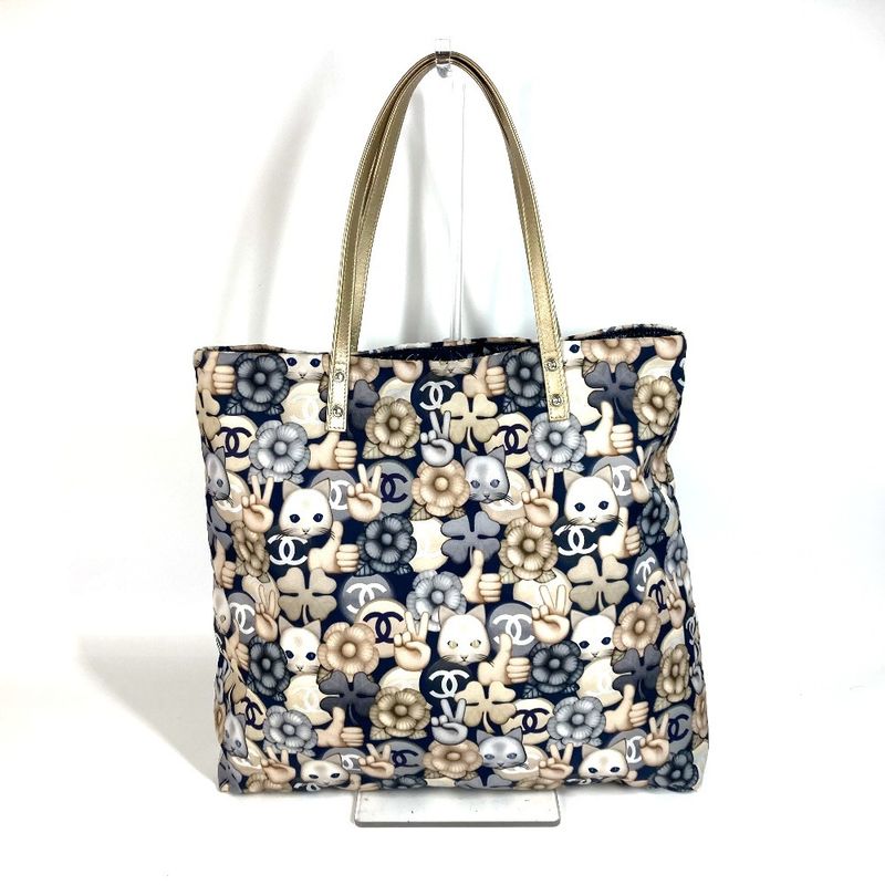 Chanel Shoulder Bag Cat Choupette Camellia Cat Leather / Nylon Blue