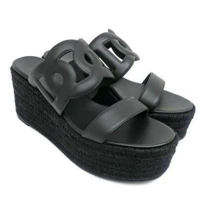 Hermes Espadrille Itea Sandals Rope Wedge Heel Black 38 Women's Shoes