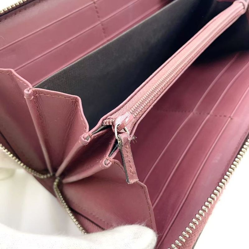 Gucci GG Blooms Round Zipper Leather X PVC Beige Wallet Silver