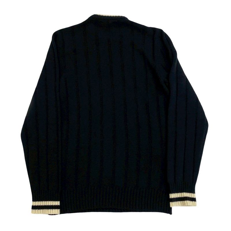 Hermes Wool Lycra Sweater Rib Knit Crew Neck Long Sleeve L Size Men's