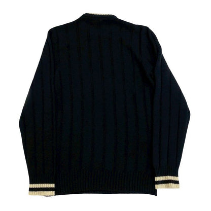 Hermes Wool Lycra Sweater Rib Knit Crew Neck Long Sleeve L Size Men's