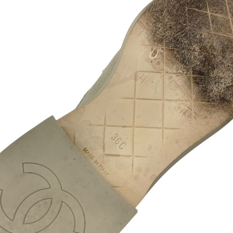 Chanel Loafers Leather Shoes Fabric Beige Here Mark Turn Lock Flat Shoes