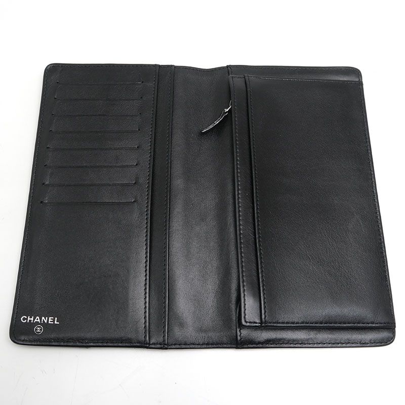 Chanel Bifold Long Wallet Leather Black Matelasse