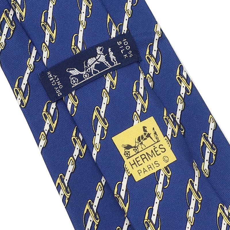 Hermes Necktie Harness 9cm (3.54in) Silk Navy and Multicolor Navy Blue Belt