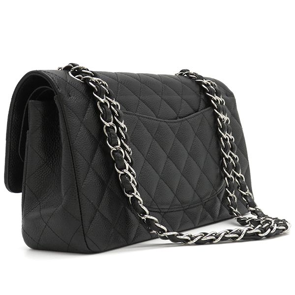 Chanel Shoulder Bag Matelasse 25 Flap Bag Caviar Skin Black Silver Hardware