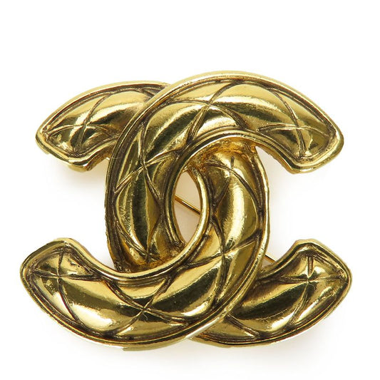 Chanel Brooch Matelasse Stitching Coco Mark Metal Gold Plated Accessory Small