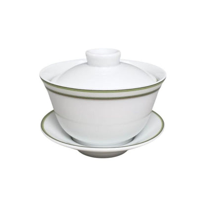 Hermes Teacup Rhythm Asian Teacup and Saucer with Lid H Logo Green White Hermes