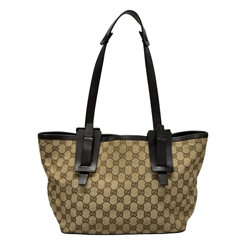 Gucci Tote Bag GG Pattern 106241 Dark Brown And Beige Leather