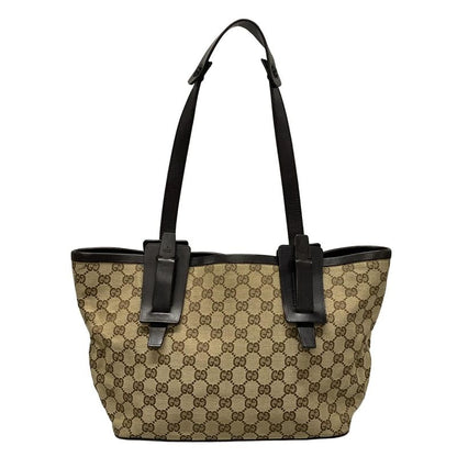 Gucci Tote Bag GG Pattern 106241 Dark Brown And Beige Leather