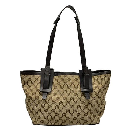 Gucci Tote Bag GG Pattern 106241 Dark Brown And Beige Leather