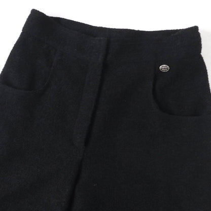CHANEL P54700v30847 Wool Logo Plate Tweed Gaucho Pants Wide Pants Black 38 Made