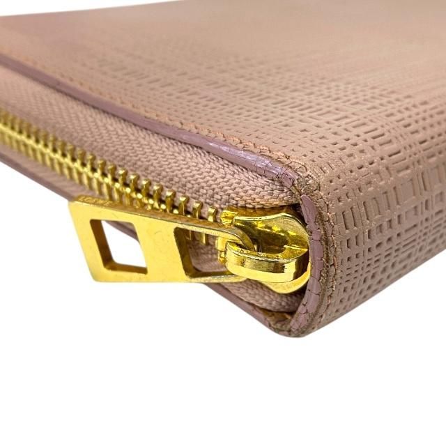 Loewe Linen Zip Wallet Long Wallet Round Zipper Anagram Leather Pink Beige