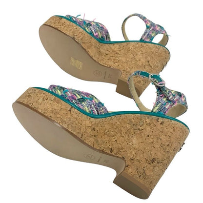 Chanel Sandals Shoes Tweed Cork Multicolor Unused Here Mark