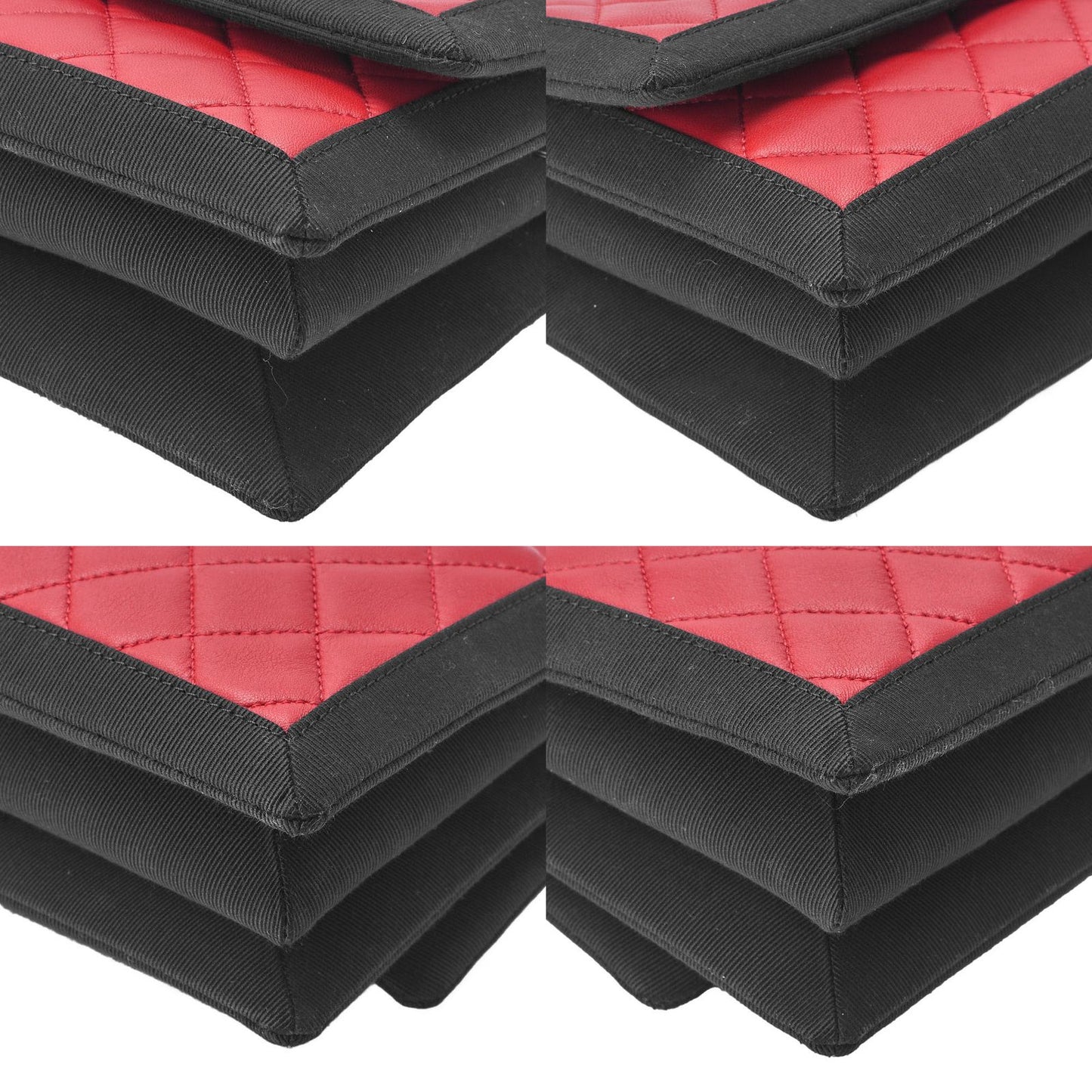 Chanel Matelasse Chain Shoulder Lambskin And Nylon Red And Black (black