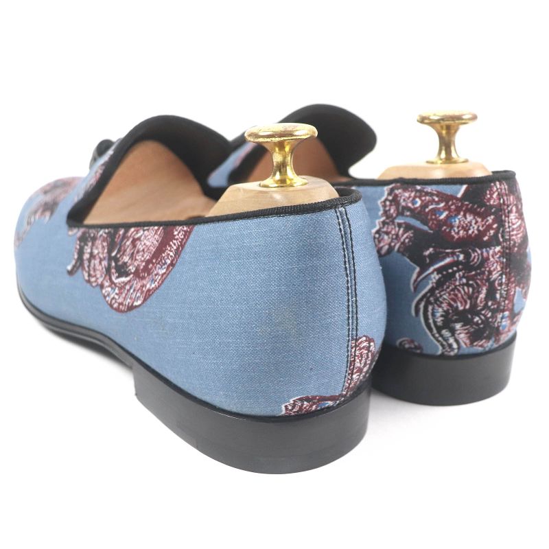 Louis Vuitton Chapman Bros Elephant Leather Used Tassel Loafers Blue 7 Made In