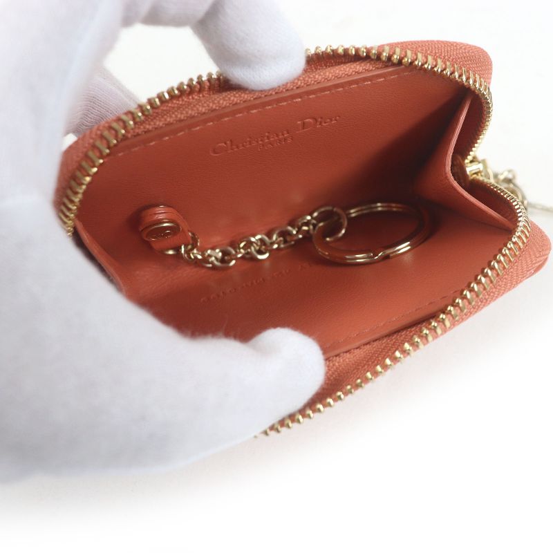 Christian DIOR Lady DIOR Voyage Cannage Patent Leather Zip Coin Case Small Pink