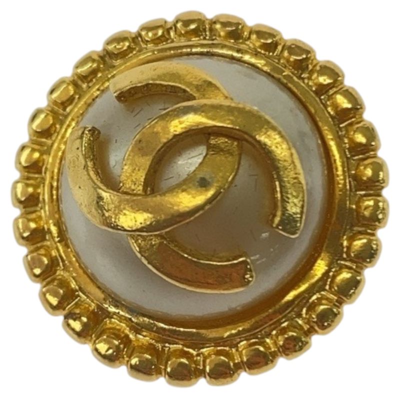 Chanel Coco Mark Faux Pearl Gold White Plated/faux Pearl Earrings Engraved 95A