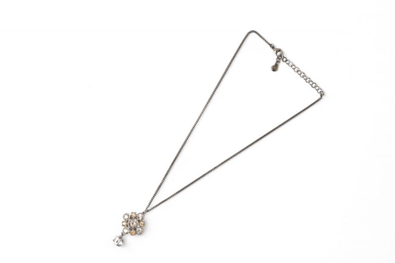 Chanel Necklace Pendant 2way Chanel Coco Mark CC Rhinestone Silver A12V