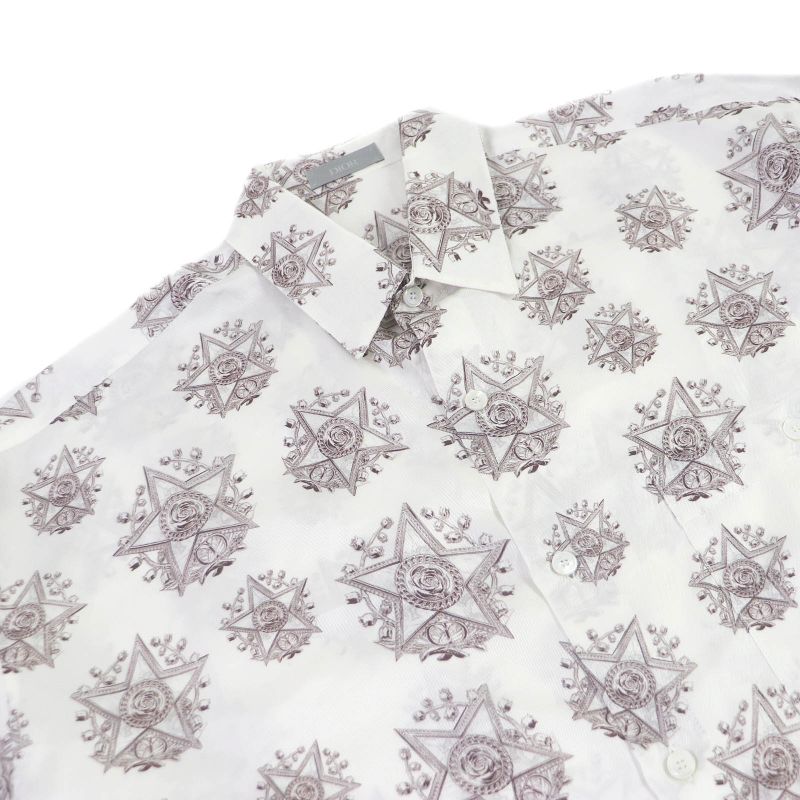 DIOR Homme 243c556a5649 100% Silk CD Etoile Total Short Sleeve Shirt White 39