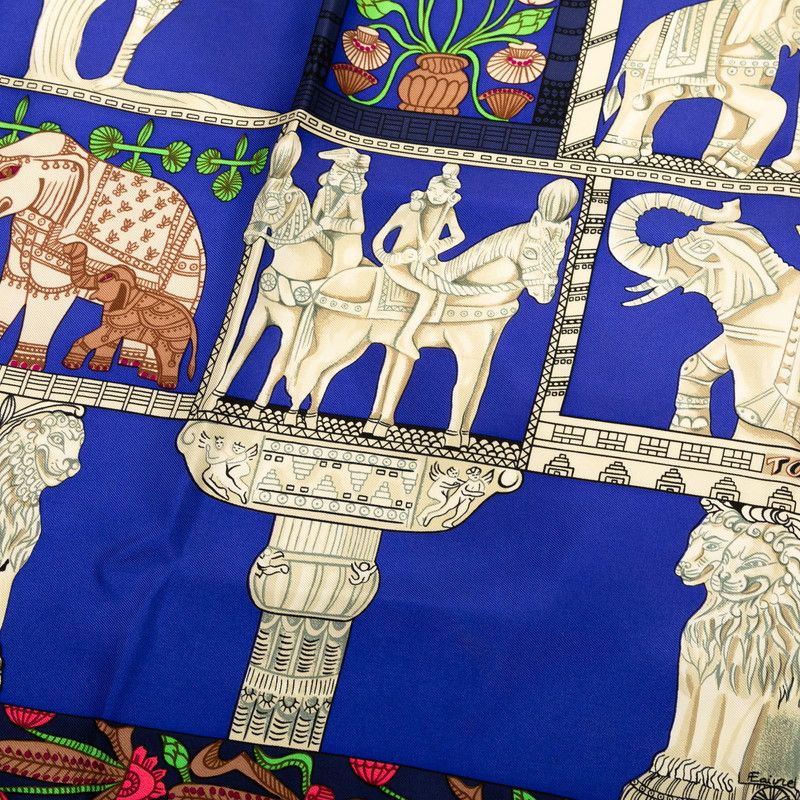 Hermes Carre 90 Torana Blue Multicolor Silk Women Hermes