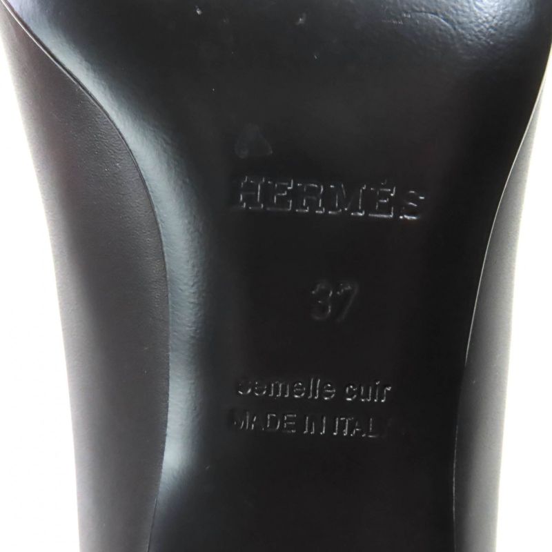 Hermes Silver Hardware Collierd Chien Delicate Square Toe Chunky Heel Leather