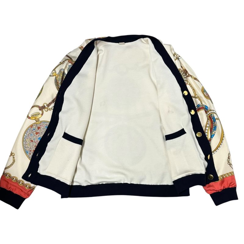 Gucci 23aw All-Over Silk Scarf Reversible Piping Knit Cardigan 749088 M(170)
