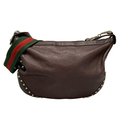 Gucci Shoulder Bag Striped Horsebit Sherry 153691 Dark Brown Green And Red