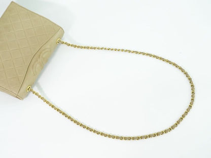 Authentic Chanel Matelasse Coco Mark Chain Shoulder Bag Lambskin Leather Beige