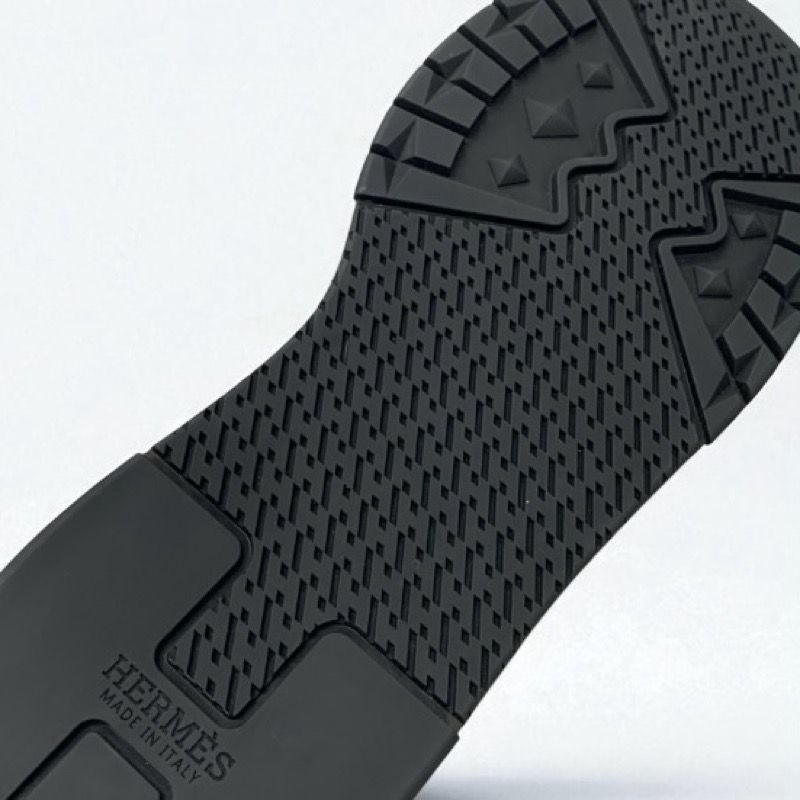 Hermes Trail Sneakers Shoes Leather Black Unused Logo Men's