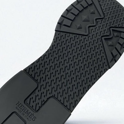 Hermes Trail Sneakers Shoes Leather Black Unused Logo Men's