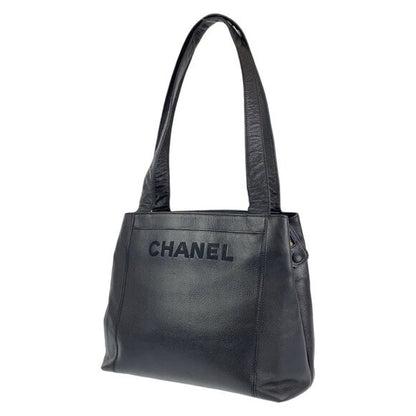 CHANEL CC Timeless Caviar Logo Shoulder Tote Bag Black Leather Purse