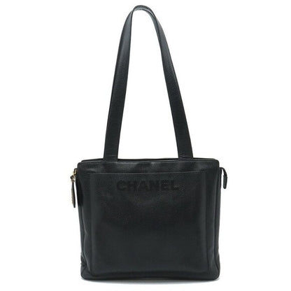 CHANEL CC Timeless Caviar Logo Shoulder Tote Bag Black Leather Purse