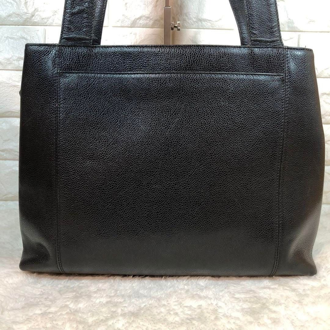 CHANEL CC Timeless Caviar Logo Shoulder Tote Bag Black Leather Purse